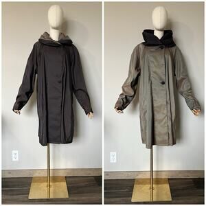 Mycra Pac Coat M/L Brown Taupe Iridescent Reversible Cloak Hood Donatella USA